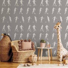Tapetti - Sports Silhouettes - Dynamic figures of soccer players on a gray background