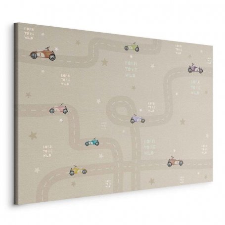 Taulu - Race - Colorful Cars on a Road on a Beige Background with Inscriptions