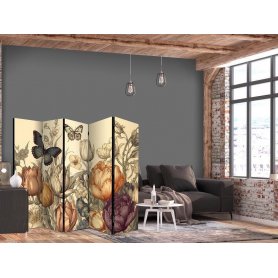 Sermi - Tulips in Cream - Illustration of Flowers and Butterflies on a Light Background