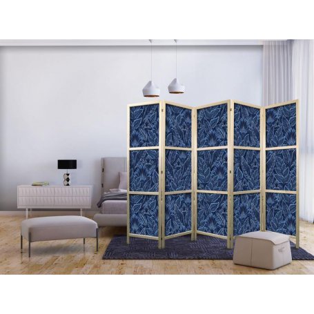 Japanilainen sermi - Dense Vegetation - Botanical Patterns in Illustrative Style Blue