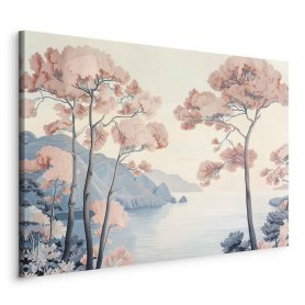 Taulu - Landscape with the Ocean Cliffs and Trees in Delicate Pink Shades