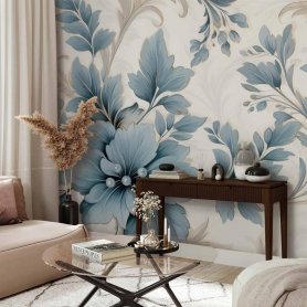 Fototapetti - Turquoise Flowers in Retro Ambience - Floristic Ornaments