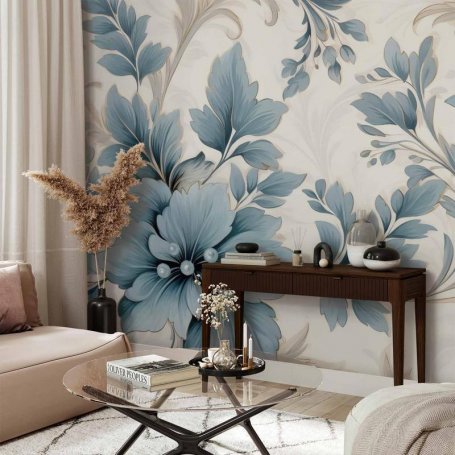 Fototapetti - Turquoise Flowers in Retro Ambience - Floristic Ornaments