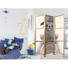 Japanilainen sermi - Happy Sloth - Sloth in muted colors - wearing a cap - sitting on a rainbow among the stars