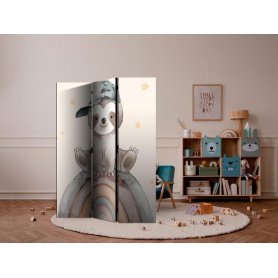 Sermi - Happy Sloth - Sloth in Muted Colors - Wearing a Cap - Sitting on a Rainbow Among the Stars