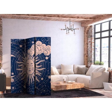 Sermi - Cosmic Harmony - Illustration of the Sun and Moon on a Navy Background