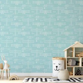 Tapetti - Sketch - Outline of an airplane in white on a turquoise background