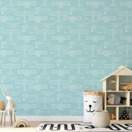 Tapetti - Sketch - Outline of an airplane in white on a turquoise background