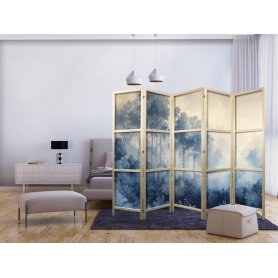 Japanilainen sermi - Landscape with Trees in Illustrative Style - Fairy-Tale Blue Forest