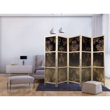 Japanilainen sermi - Floral Ornaments Carved in Delicate Sepia and Brown Shades