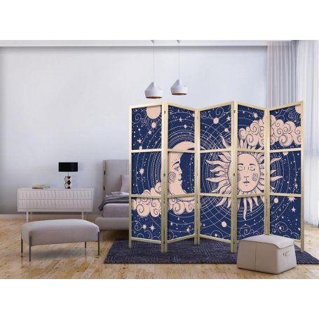 Japanilainen sermi - Cosmic Harmony - Illustration of the Sun and Moon on a Navy Background
