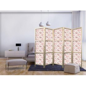 Japanilainen sermi - Pink Blossoming - Flowers in Warm Colors on a White Background