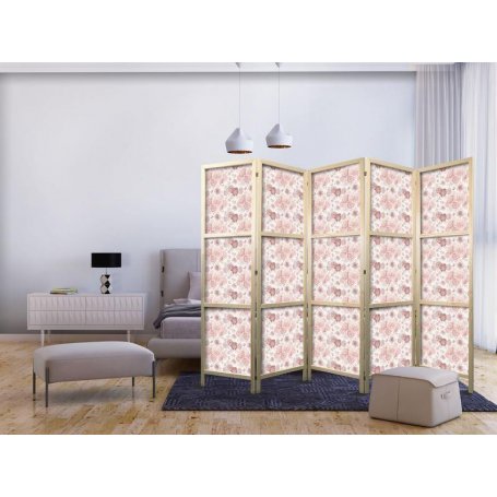 Japanilainen sermi - Pink Blossoming - Flowers in Warm Colors on a White Background