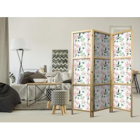 Japanilainen sermi - Peonies - Pink and White Flowers and Green Leaves on a White Background