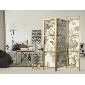 Japanilainen sermi - Retro Vintage Flowers in Delicate Cream and Green Colors