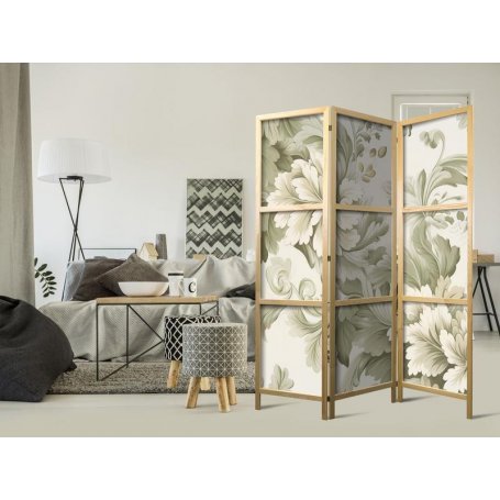 Japanilainen sermi - Retro Vintage Flowers in Delicate Cream and Green Colors