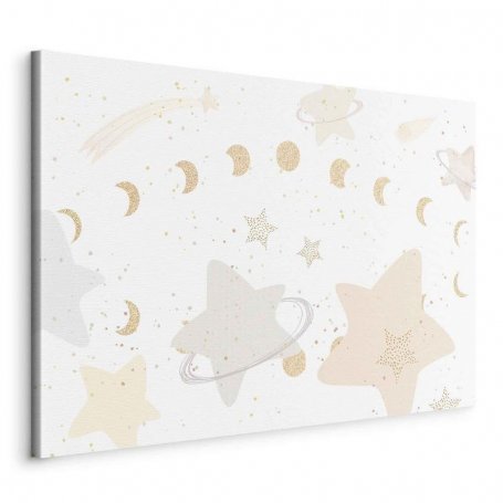Taulu - Fairy-Tale Galaxy - Phases of the Moon in Yellow Tones Among Stars in Beige and Ash Colors with Stardust
