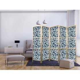 Japanilainen sermi - Rose Vines - Monochromatic Blue Birds Resting Among Roses