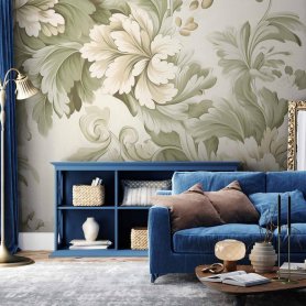 Fototapetti - Retro Vintage Flowers in Delicate Cream and Green Colors