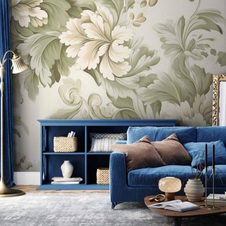 Fototapetti - Retro Vintage Flowers in Delicate Cream and Green Colors