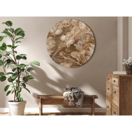 Pyöreä taulu - Floral Ornaments Carved in Delicate Sepia and Brown Shades