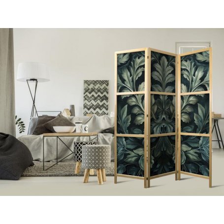 Japanilainen sermi - Dark Green Victorian Leaves - Botanical Carved Composition