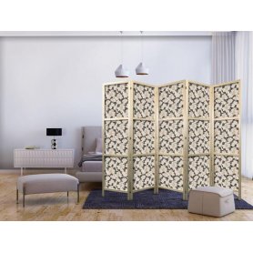 Japanilainen sermi - Among Pink Shrubs - White and Beige Rabbits on a Blooming Meadow