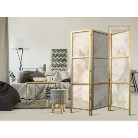 Japanilainen sermi - Blooming Peonies - Bright Large Flowers Enveloped in White Mist