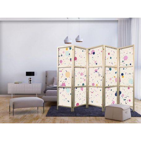 Japanilainen sermi - Dots - Spots and Splashes Multicolored - Cheerful Pattern on a Light Pink Background