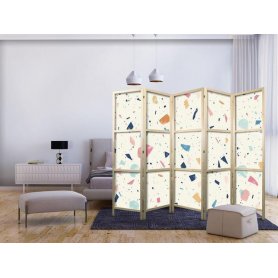 Japanilainen sermi - Terrazzo with Multicolored - Large Elements - Cheerful Pattern on a Light Background