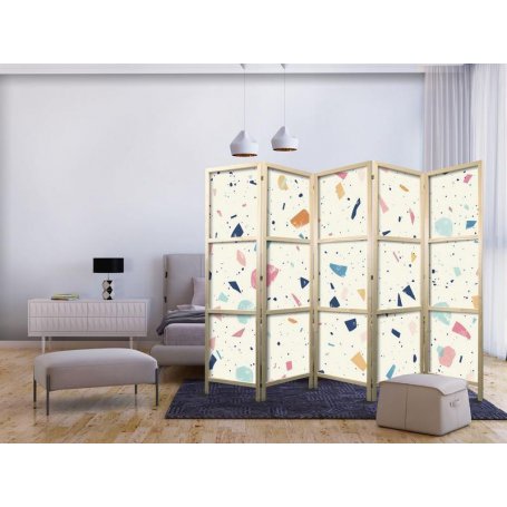 Japanilainen sermi - Terrazzo with Multicolored - Large Elements - Cheerful Pattern on a Light Background