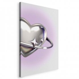 Taulu - Cosmic Heart - Silver Heart with a Ring on a Purple Background