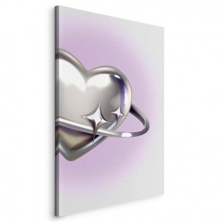 Taulu - Cosmic Heart - Silver Heart with a Ring on a Purple Background