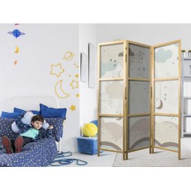 Japanilainen sermi - Cloudy Night Sky - Moons in browns and beiges among numerous clouds and stars on a light background