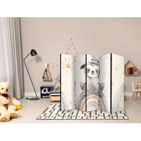 Sermi - Happy Sloth - Sloth in Muted Colors - Wearing a Cap - Sitting on a Rainbow Among the Stars