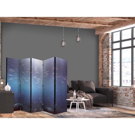 Sermi - School of Small Fish - Illuminated Oceanic Depth in Shades of Navy Purple and Gray with a Shoal of Tiny Fish