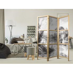 Japanilainen sermi - Black and White Vintage Landscape - Retro View of a Pond with a Boat