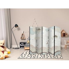 Sermi - Cloudy Night Sky - Moons in Browns and Beiges Amid Numerous Clouds and Stars on a Light Background