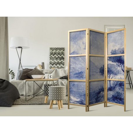 Japanilainen sermi - Italian Landscape - Lake Como Painted in Shades of Blue