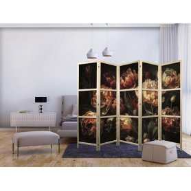 Japanilainen sermi - Magnificent Tulips - Bouquet of Flowers in Red and White on a Black Background