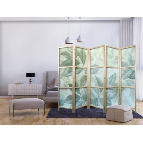 Japanilainen sermi - Large Leaves in Green-Mint Shades - Botanical Motif