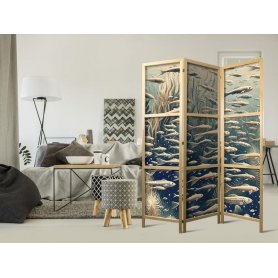 Japanilainen sermi - Life in the Ocean - Underwater World of Fish and Vegetation in Beige and Navy Retro Style