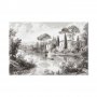 Taulu - Black and White Vintage Landscape Retro View of a Pond with a Boat