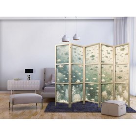 Japanilainen sermi - Fish and Diverse Vegetation - Grouping of Fish in Pastel Subdued Colors Among Oceanic Vegetation