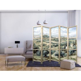 Japanilainen sermi - Landscape with Green Fields and Trees - Tuscan sunny view