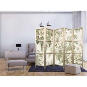 Japanilainen sermi - Retro Vintage Flowers in Delicate Cream and Green Colors