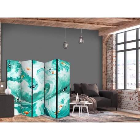 Sermi - Koi Fish Among Waves - Japanese Fish Amid Waves in Shades of Turquoise And White