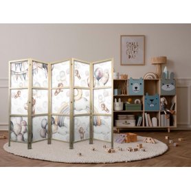 Japanilainen sermi - Plush Bears with Balloons - Flying light-brown bears among balloons - clouds - and rainbows in subd