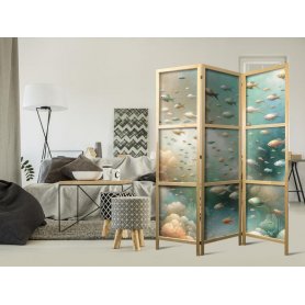 Japanilainen sermi - Spectacular Underwater Landscape - Fish in the Underwater World in Colors of Turquoise Blue Beige a