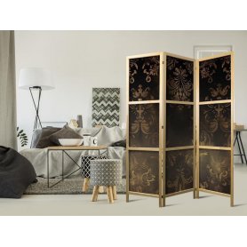 Japanilainen sermi - Floral Ornaments Carved in Delicate Sepia and Brown Shades